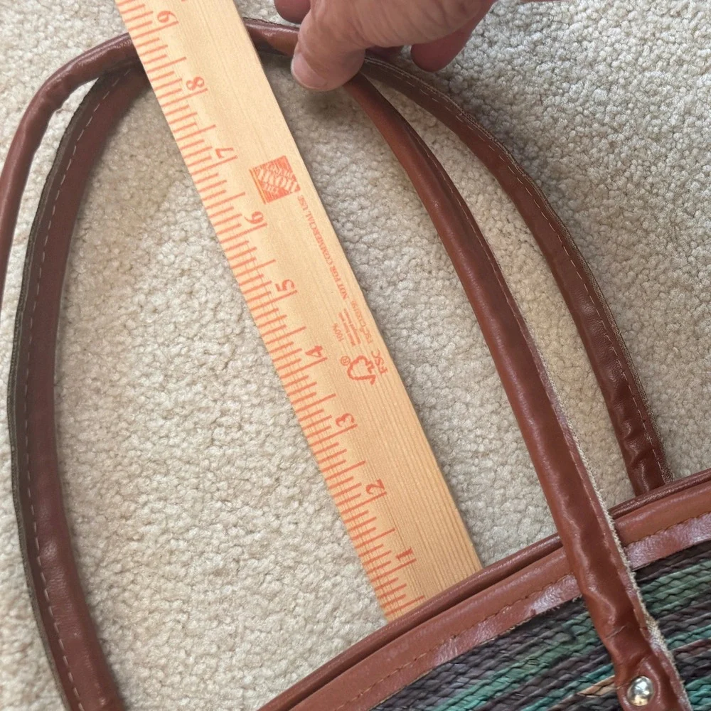 Large Woven Straw Beach Tote Bag Teal Blue Striped Fan Shape Shoulder Bag Zipper